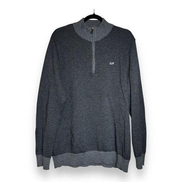 Vineyard Vines Hamilton Quarter Zip Pull Over Sweater Size L Gray - Picture 2 of 5